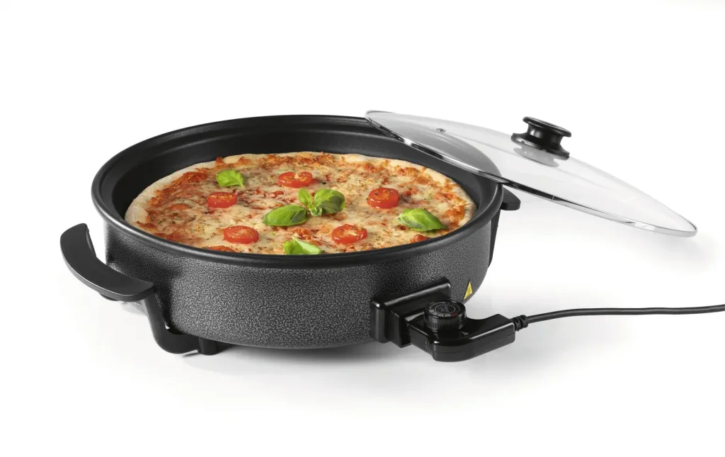 Pizza-Pfanne mit Deckel, elektrisch, Schwarz, 17,5 x 45 x 41 cm, 1500 Watt