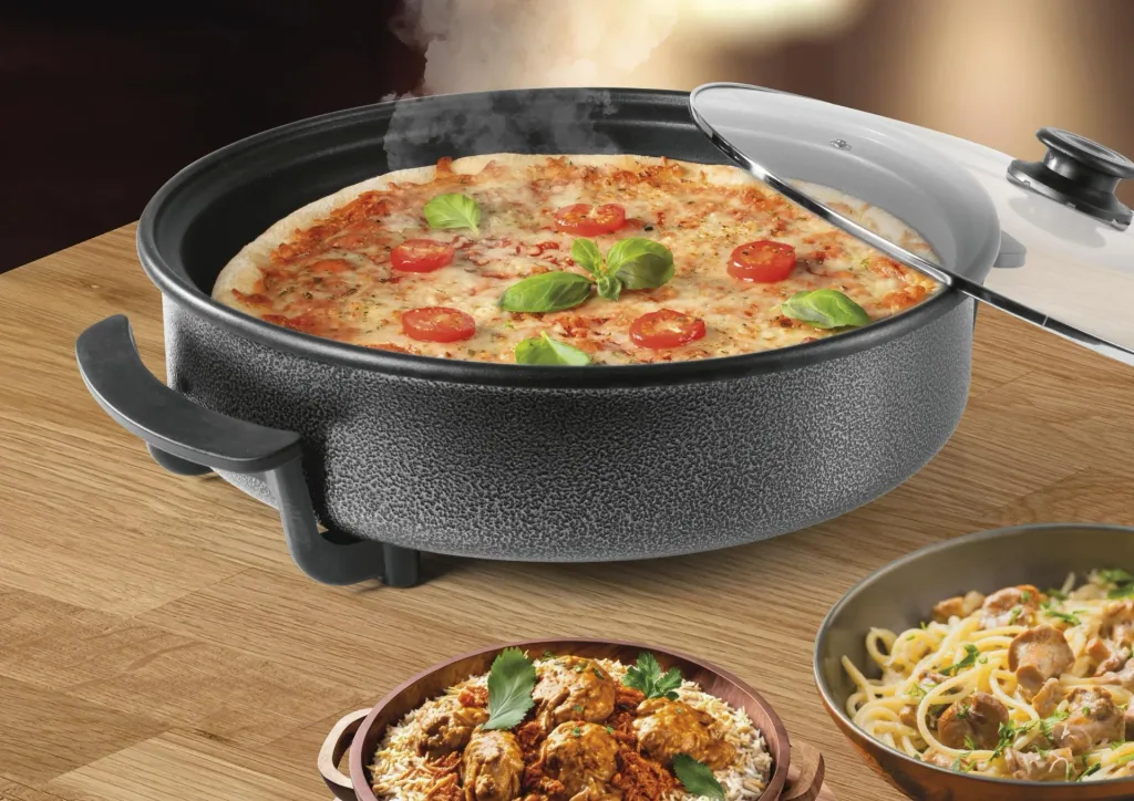 Pizza-Pfanne mit Deckel, elektrisch, Schwarz, 17,5 x 45 x 41 cm, 1500 Watt