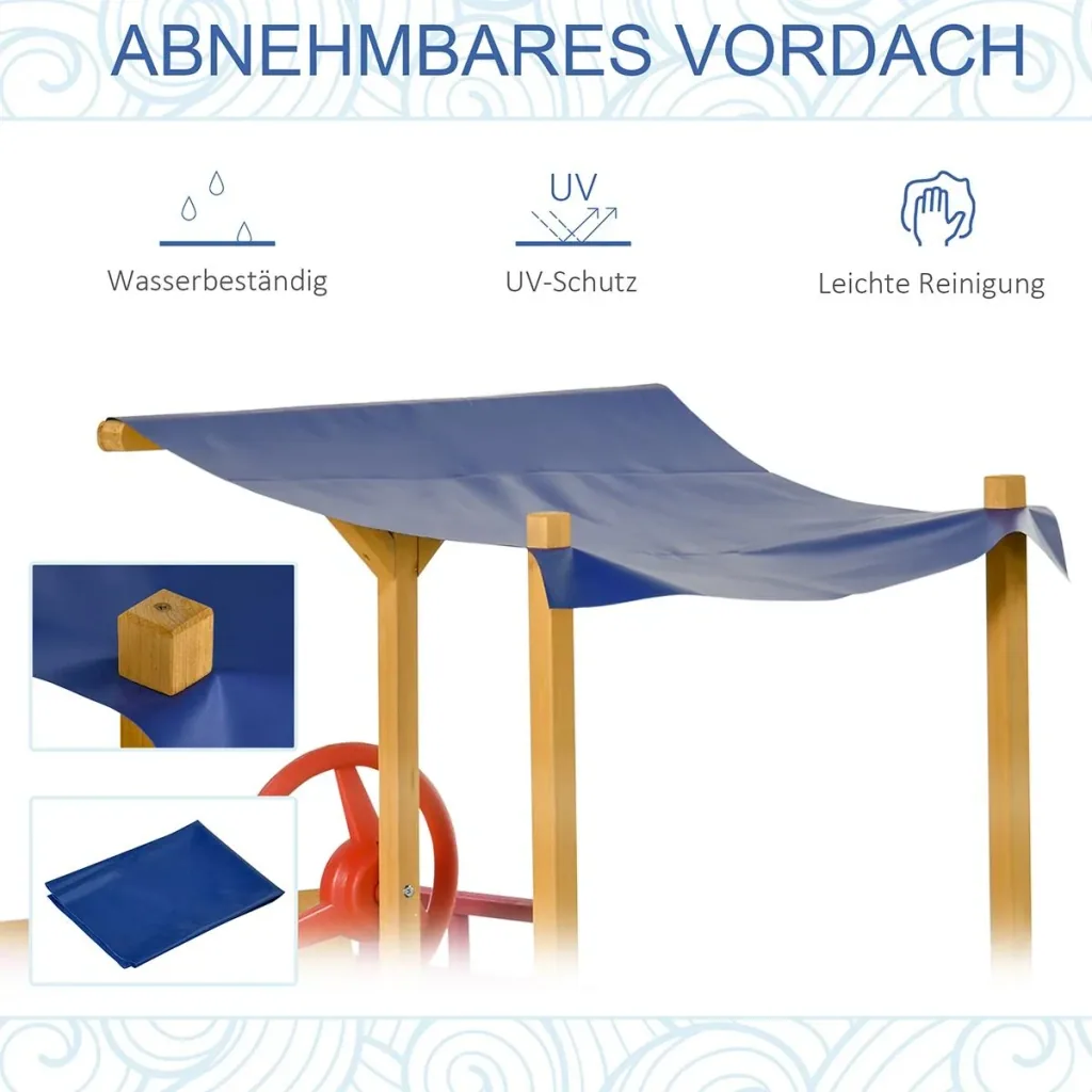 Sandkasten Schiff Design Matschekiste aus Holz für Kinder 3-8 Jahre Sandkiste Orange 160 x 70 x 103 cm