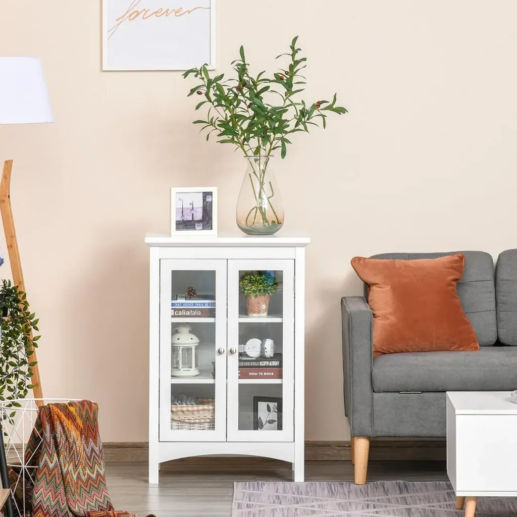 Kücheschrank Sideboard Kommode Aufbewahrungsschrank mit Glastür und verstellbarer Einlegeböden Esszimmer Wohnzimmer MDF