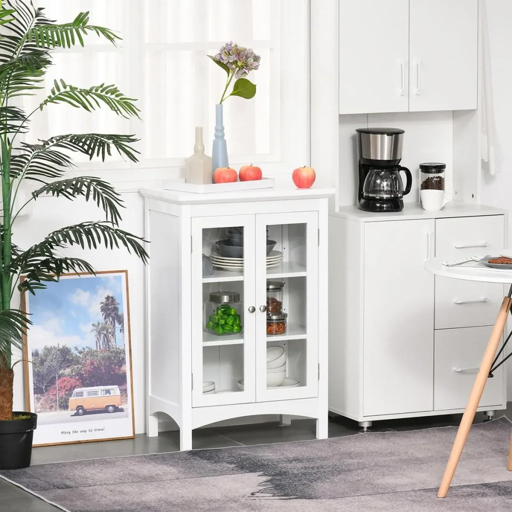 Kücheschrank Sideboard Kommode Aufbewahrungsschrank mit Glastür und verstellbarer Einlegeböden Esszimmer Wohnzimmer MDF