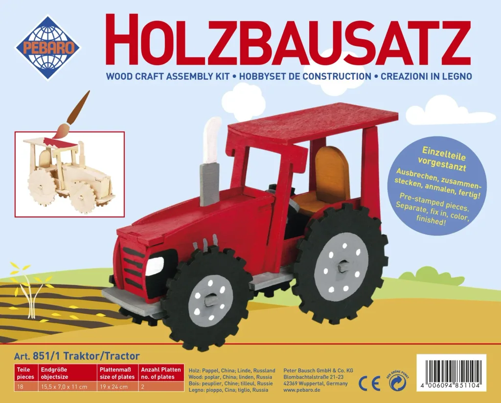 Holzbausatz "Traktor", 15,5 x 7 x 11 cm