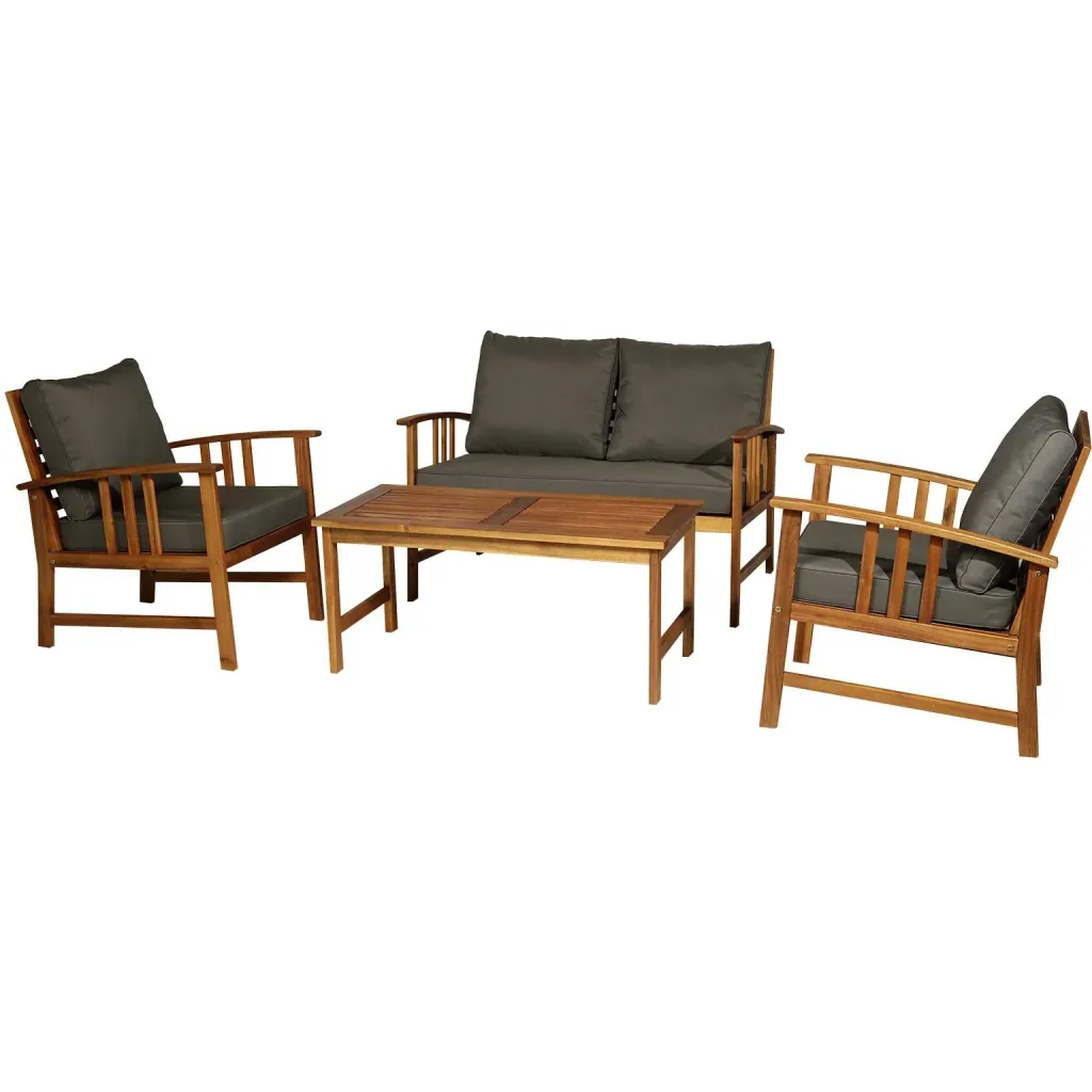 4er-Set Gartenmöbel Holz Sitzgruppe Garnitur Lounge mit Kissen Tisch Sessel Braun 3 4 Personen