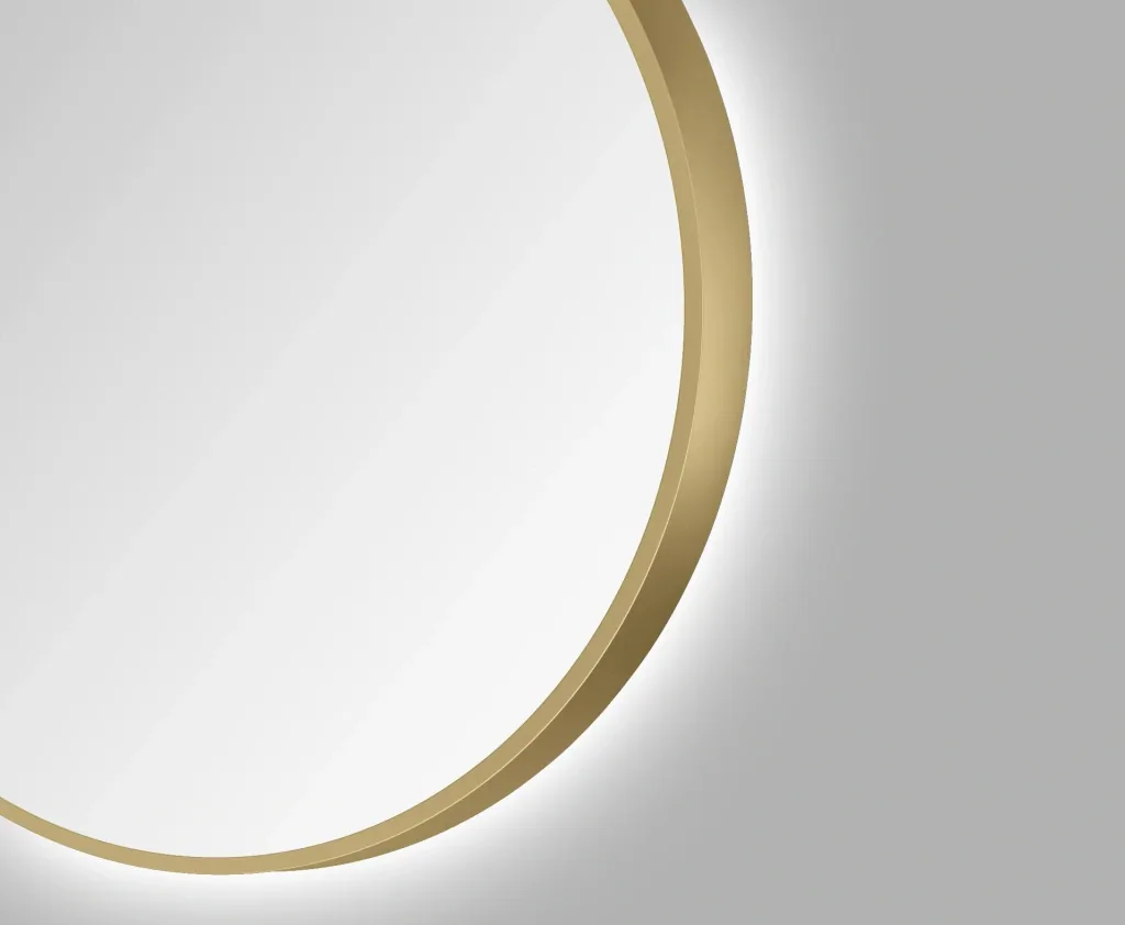 Dekorativer runder Wandspiegel mit indirekter LED Beleuchtung in gold matt Ø 80 cm