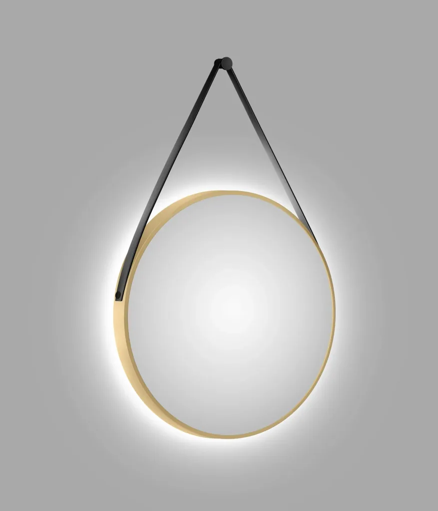 Dekorativer runder Wandspiegel mit indirekter LED Beleuchtung in gold matt Ø 80 cm