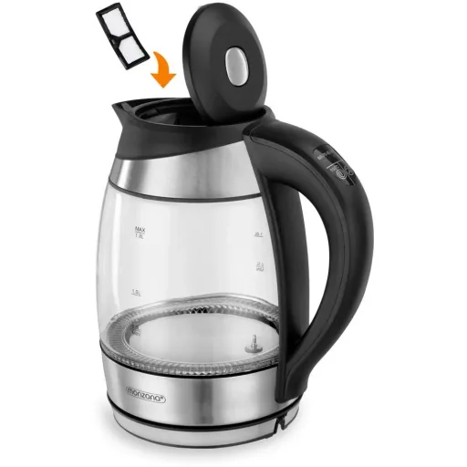 Wasserkocher Glas/Edelstahl mit LED-Farbwechsel 1,8l schwarz-silber