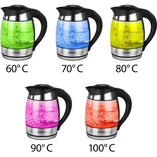 Wasserkocher Glas/Edelstahl mit LED-Farbwechsel 1,8l schwarz-silber