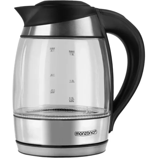 Wasserkocher Glas/Edelstahl mit LED-Farbwechsel 1,8l schwarz-silber