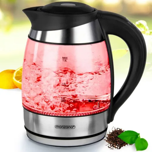 Wasserkocher Glas/Edelstahl mit LED-Farbwechsel 1,8l schwarz-silber