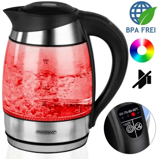 Wasserkocher Glas/Edelstahl mit LED-Farbwechsel 1,8l schwarz-silber