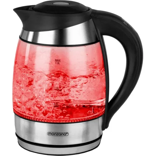 Wasserkocher Glas/Edelstahl mit LED-Farbwechsel 1,8l schwarz-silber