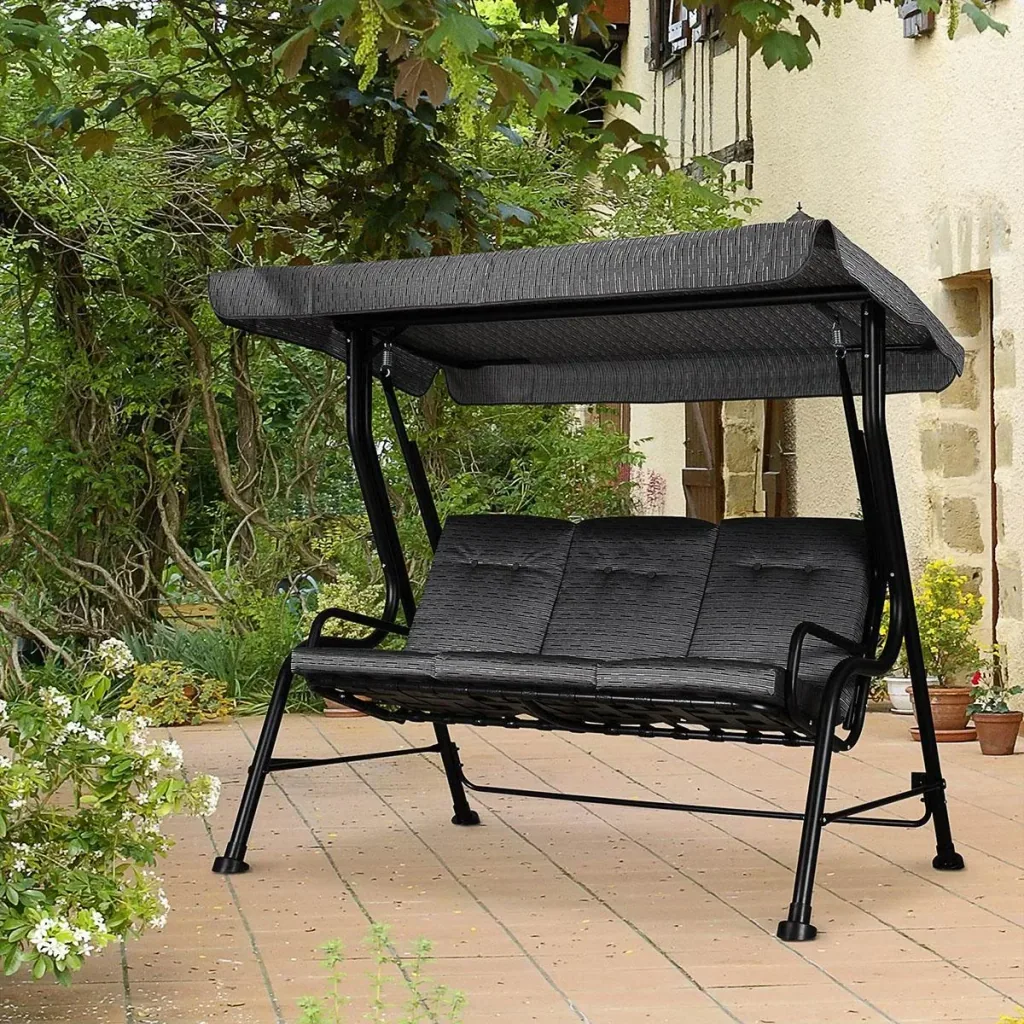 Hollywoodschaukel, 3-Sitzer Gartenschaukel, Verstellbares Sonnendach, Texteline Grau 200 x 120 x 170 cm