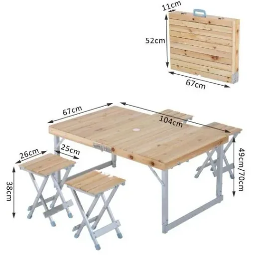 Holz 5tlg Campingtisch Set Picknick Koffertisch Alu