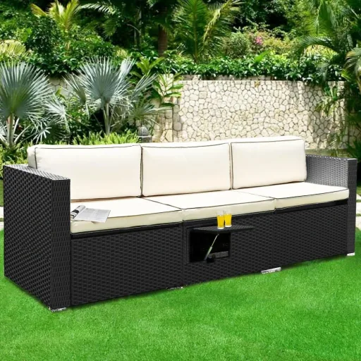 Korbsofa - Schwarz-Creme - 230x70x70cm