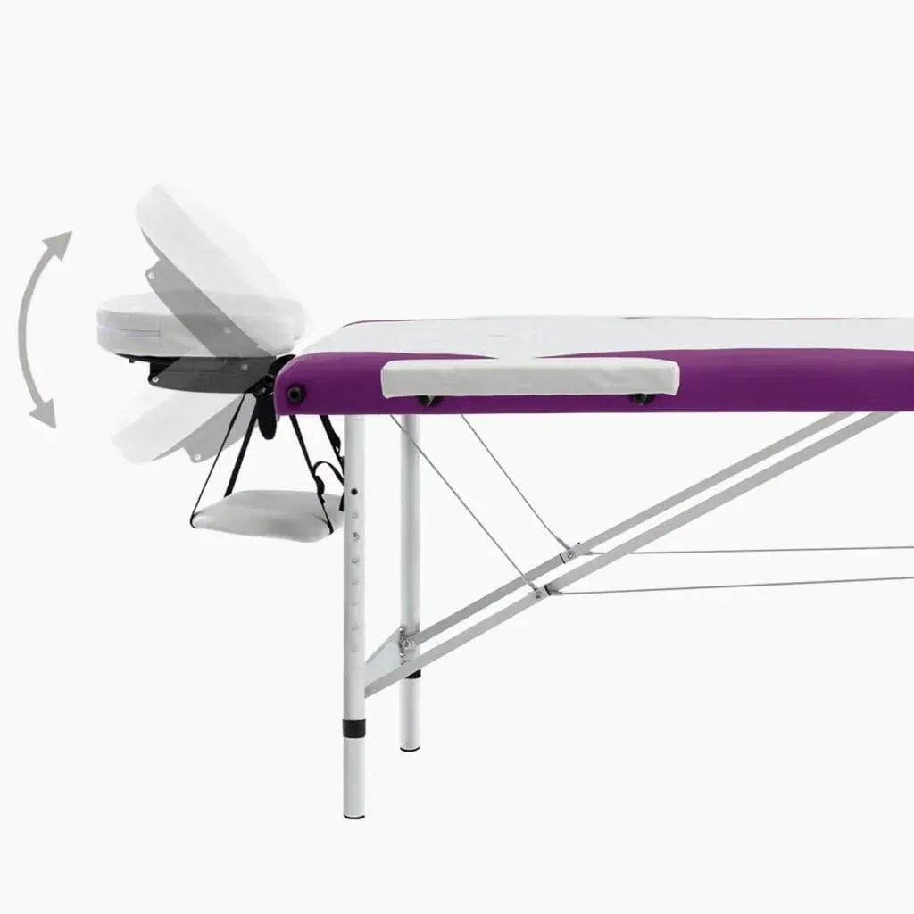 Klappbarer Massagetisch 3 Zonen Aluminium weiß und lila