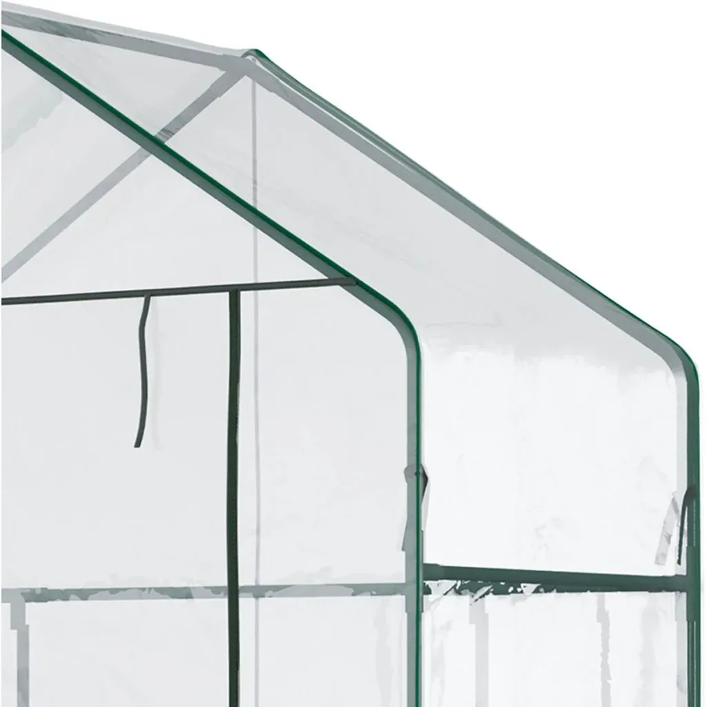 Foliengewächshaus begehbares Gartenhäuschen Tomatengewächshaus Treibhaus Frühbeet mit 6 Regalen Transparent Stahl PVC-Ku