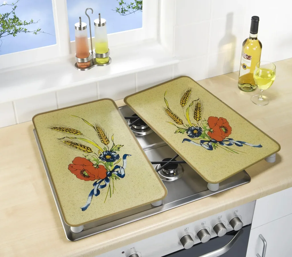 3 in 1 Herd-Abdeckplatten, Schneidbretter, Arbeitsplatten,Glas, Kornblumen-Design, je 52 x 30 cm, 2er-Set