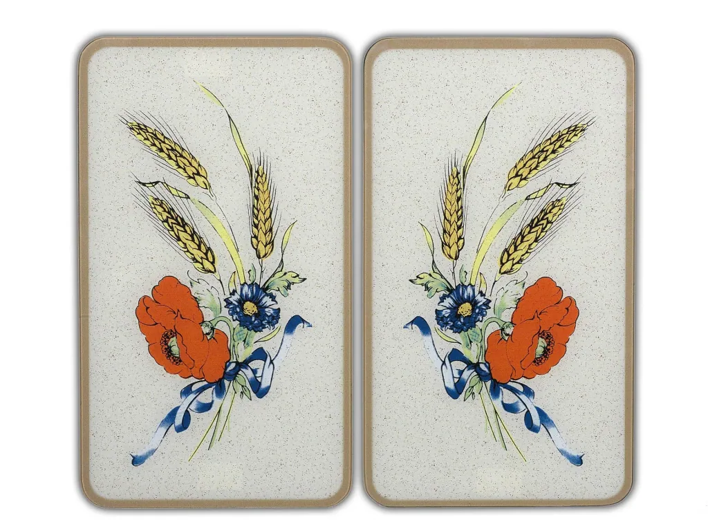 3 in 1 Herd-Abdeckplatten, Schneidbretter, Arbeitsplatten,Glas, Kornblumen-Design, je 52 x 30 cm, 2er-Set