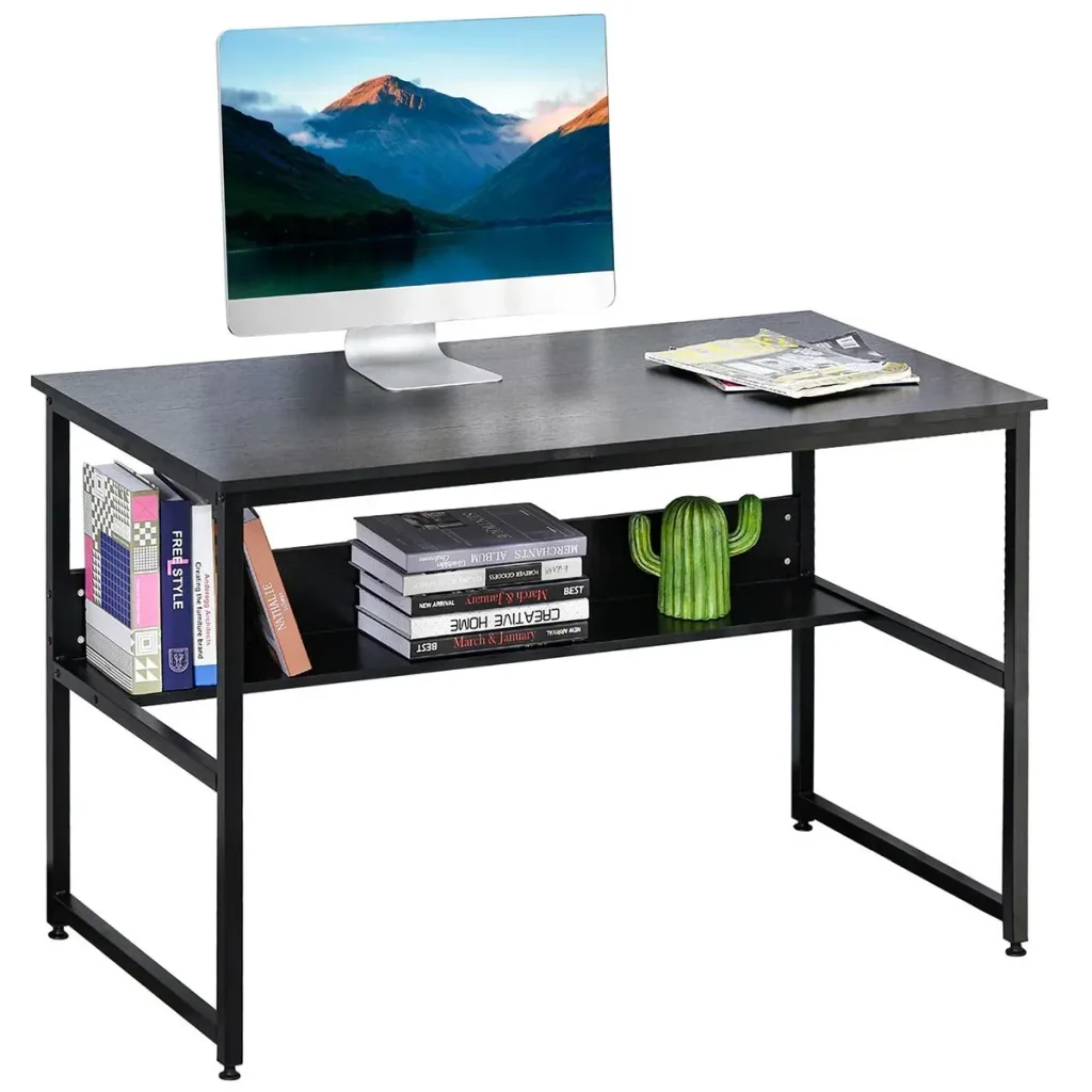 Schreibtisch für Arbeitszimmer Computertisch Bürotisch Heimbüro modernes Design Spanplatte Metall Schwarz 120 x 60 x 75