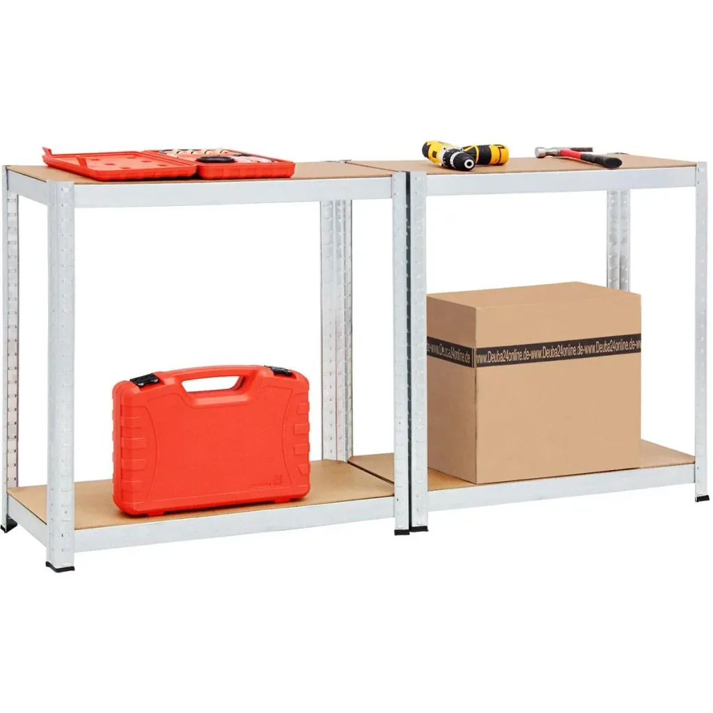 Metallregal mit 4 Fachböden - 700kg Kapazität - (HxBxT) 160x90x40 cm - 175kg pro Fachboden - 2 STUKS
