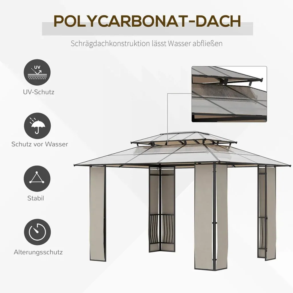 Pavillon mit Lamellendach 4 x 3 m mit Handkurbel Verstellbares Dach Wetterfest Aluminium Grau