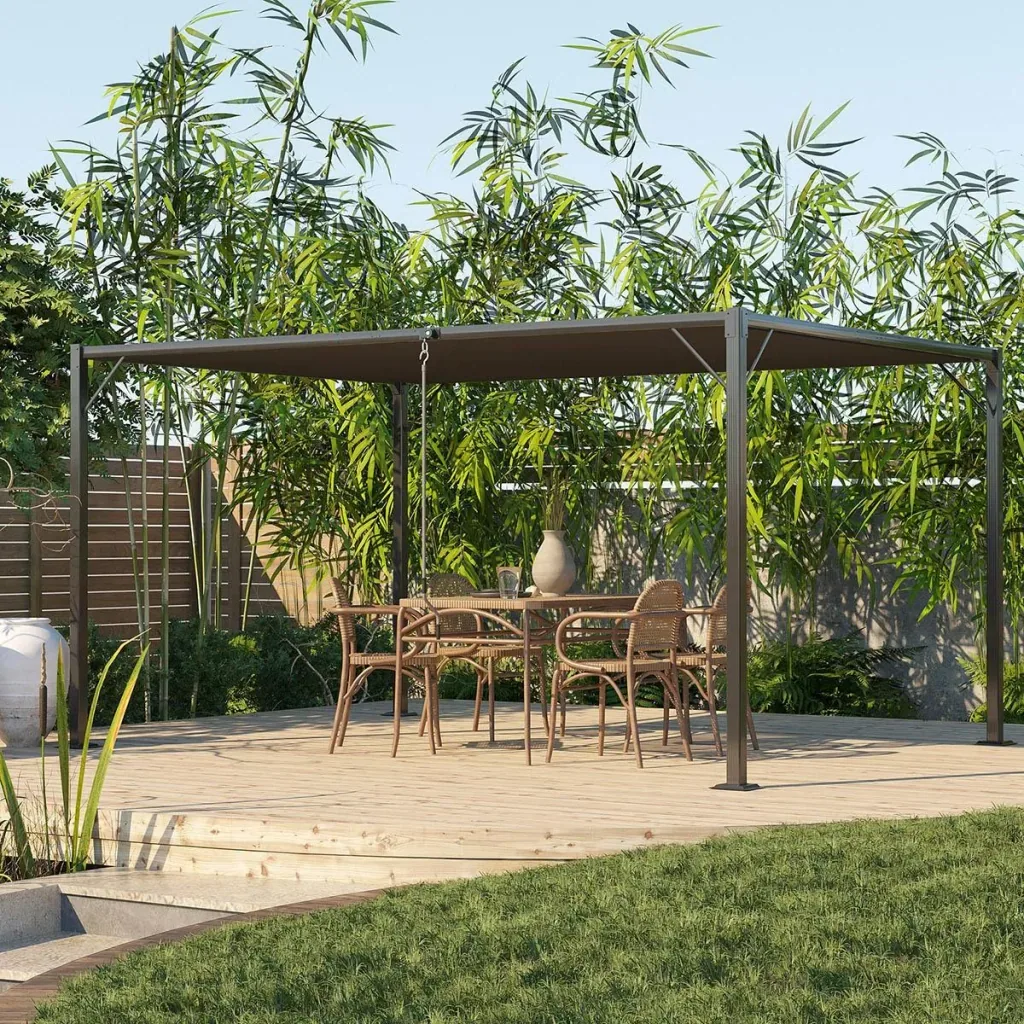Pavillon mit Lamellendach 4 x 3 m mit Handkurbel Verstellbares Dach Wetterfest Aluminium Grau