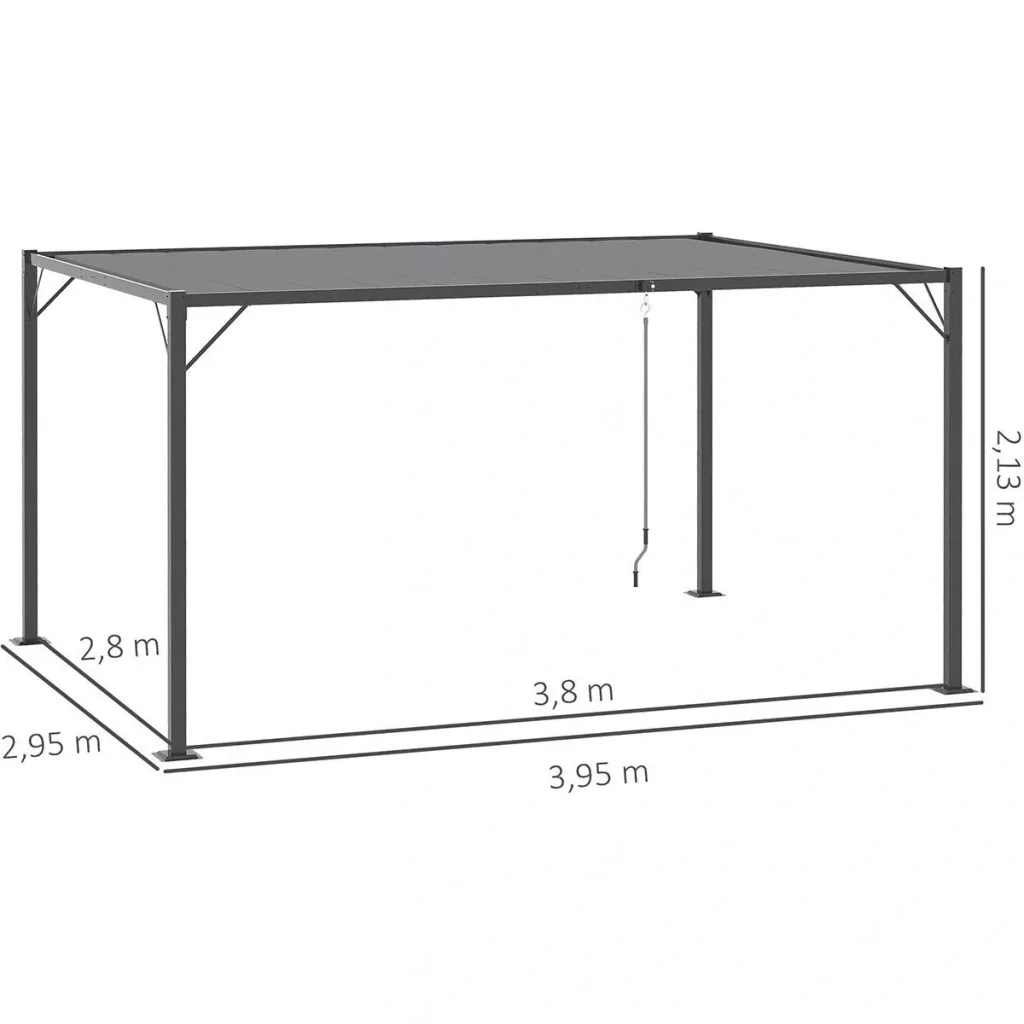 Pavillon mit Lamellendach 4 x 3 m mit Handkurbel Verstellbares Dach Wetterfest Aluminium Grau