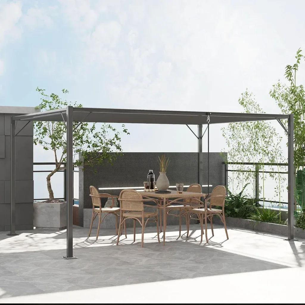 Pavillon mit Lamellendach 4 x 3 m mit Handkurbel Verstellbares Dach Wetterfest Aluminium Grau