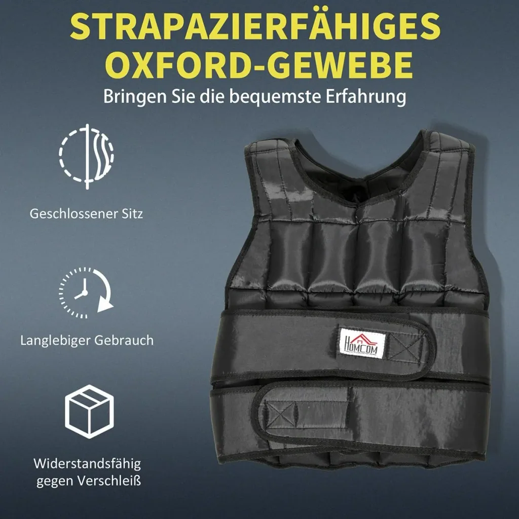 30 kg Gewichtsweste Trainingsweste mit 35 Gewichtssäcke Verstellbar Krafttraining Fitness Oxford Metall Schwarz 60 x 50