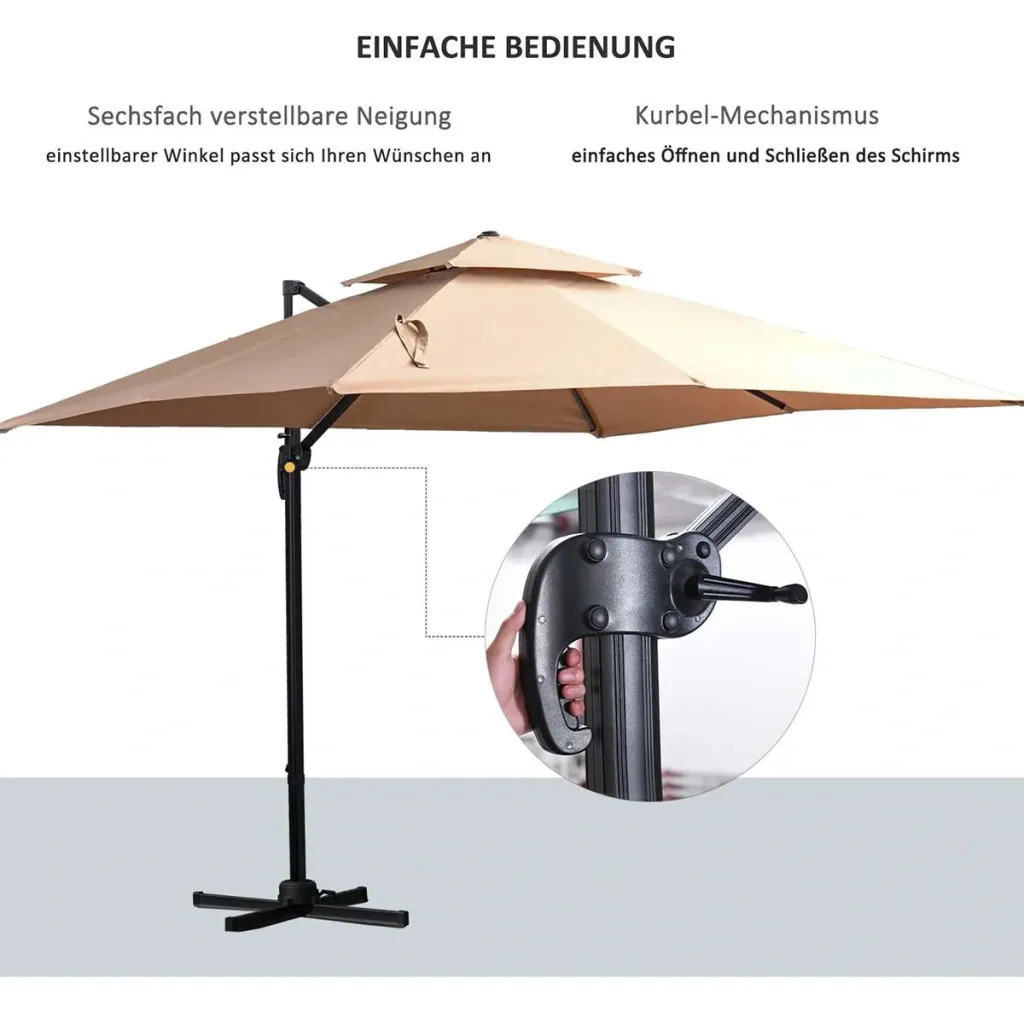 Sonnenschirm 3x3m Gartenschirm Alu Terrassenschirm 360 grad schwenkbar Khaki