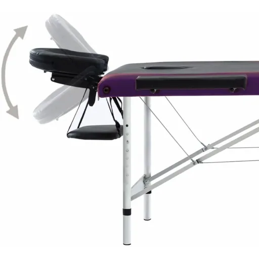 Klappbarer Massagetisch mit 3 Zonen (Aluminium, schwarz und lila)