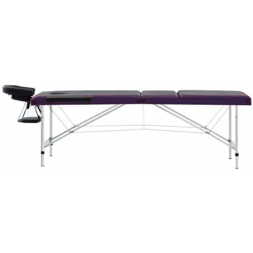 Klappbarer Massagetisch mit 3 Zonen (Aluminium, schwarz und lila)
