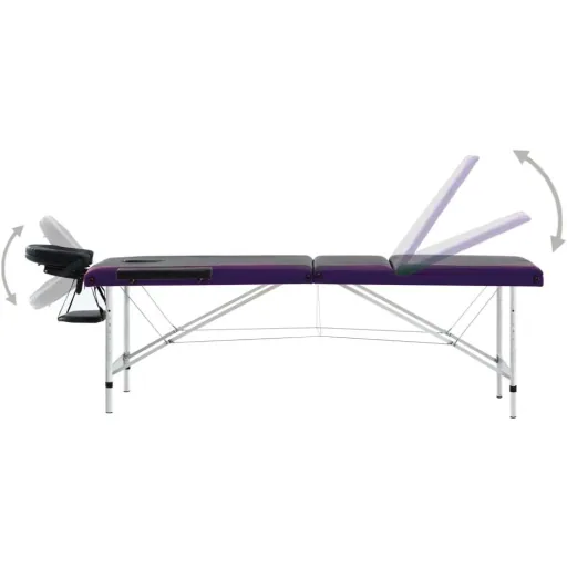 Klappbarer Massagetisch mit 3 Zonen (Aluminium, schwarz und lila)