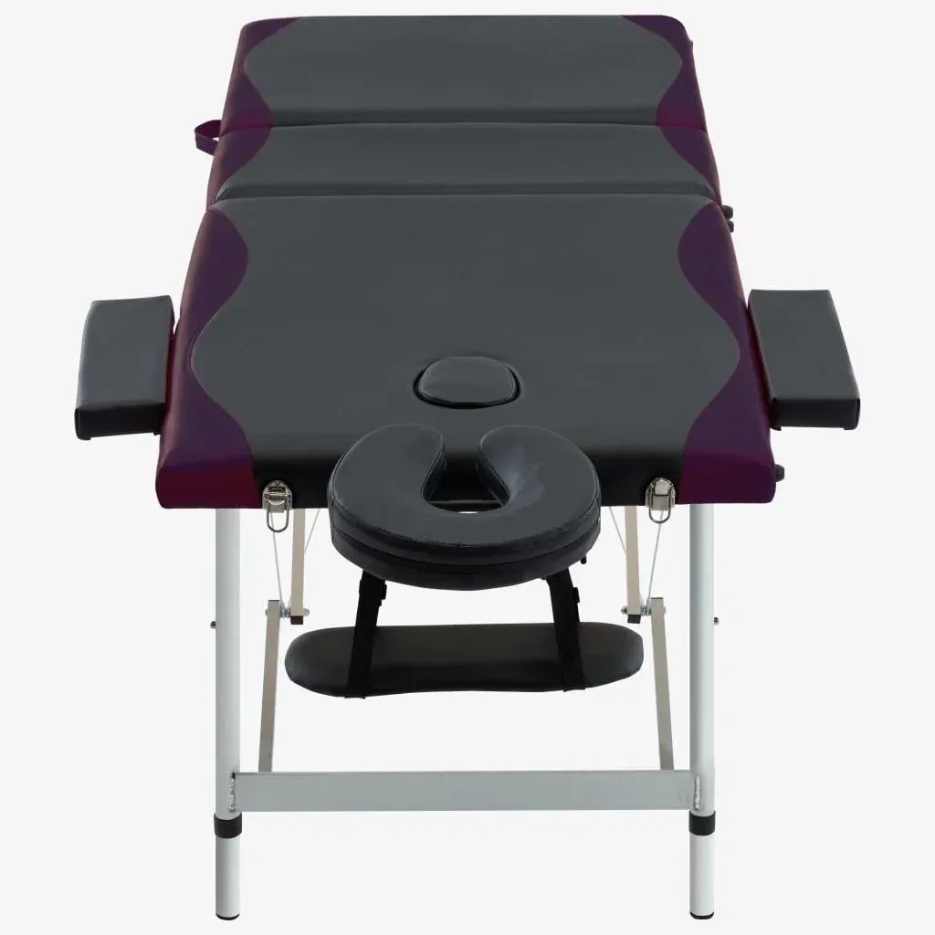 Klappbarer Massagetisch mit 3 Zonen (Aluminium, schwarz und lila)