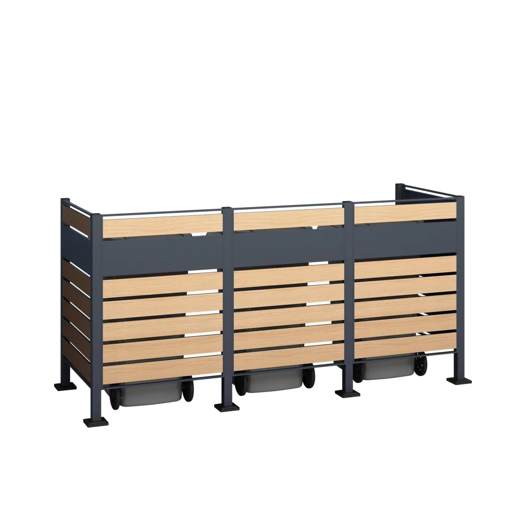 Mülltonnenverkleidung Planum 3er Box, 120 cm, holzoptik