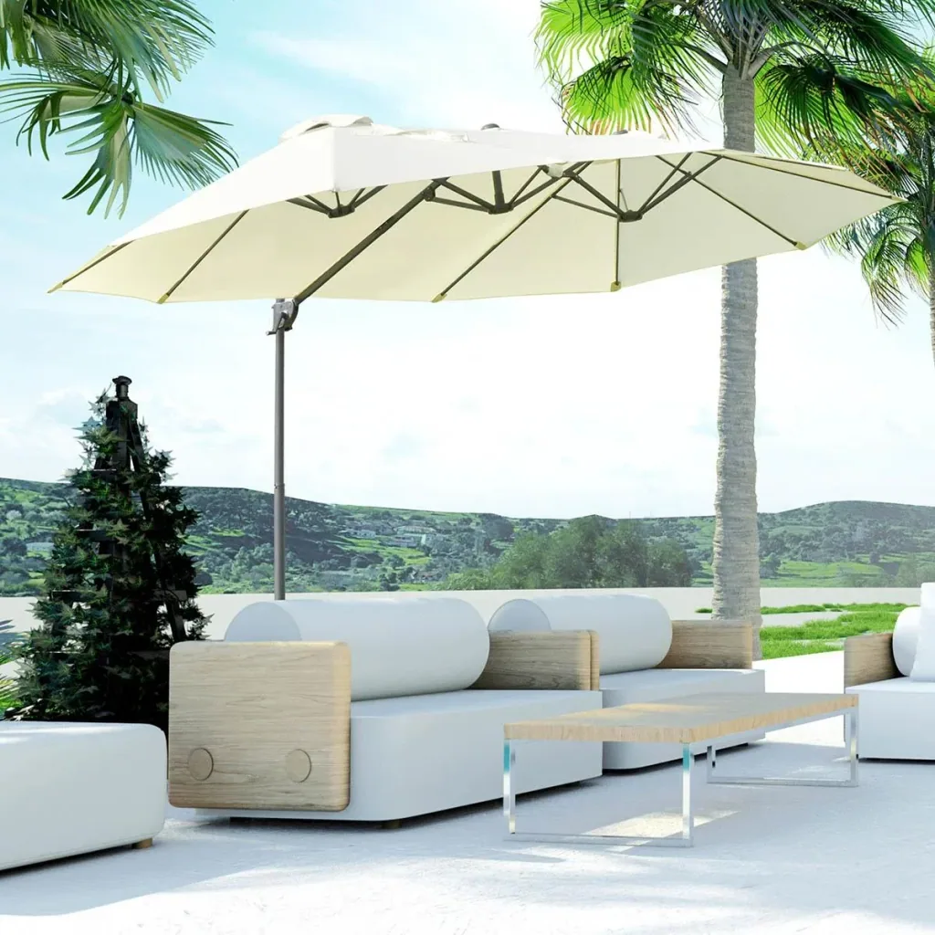Sonnenschirm Ampelschirm Doppelschirm mit Kurbel Verstellbarer Gartenschirm Sonnenschutz Metall Cremeweiß 440 x 270 x 25
