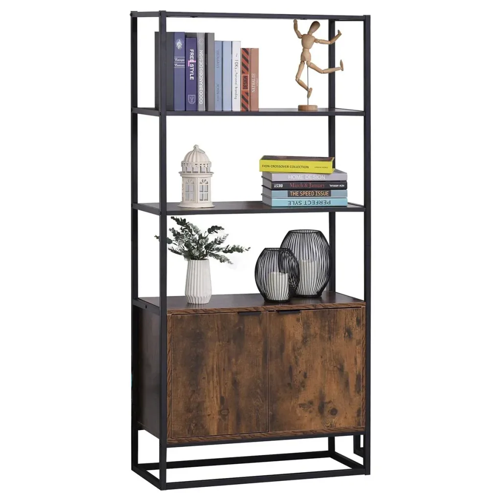 Bücherregal Standregal Büroregal Aktenregal Küchenregal 3 Regale mit 1 Schrank Industrie-Design E1 Spanplatte Metallrahm