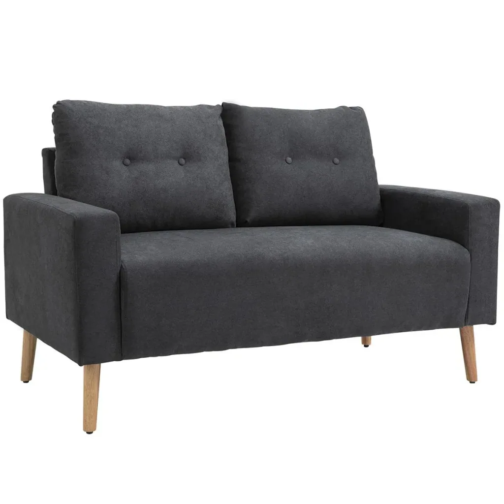 Sofa, 2-Sitzer, skandinavisches Design, hoher Komfort Relaxsessel mit Armlehne, Gummiholzbeine, Dunkelgrau, 145x76x88 cm