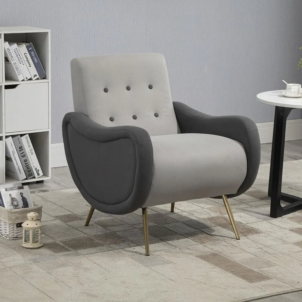 Einzelsessel Relaxsessel Einzelstuhl mit Tufting Eisenfüße Polyester Staumstoff Braun Grau 72 x 81 x 86 cm
