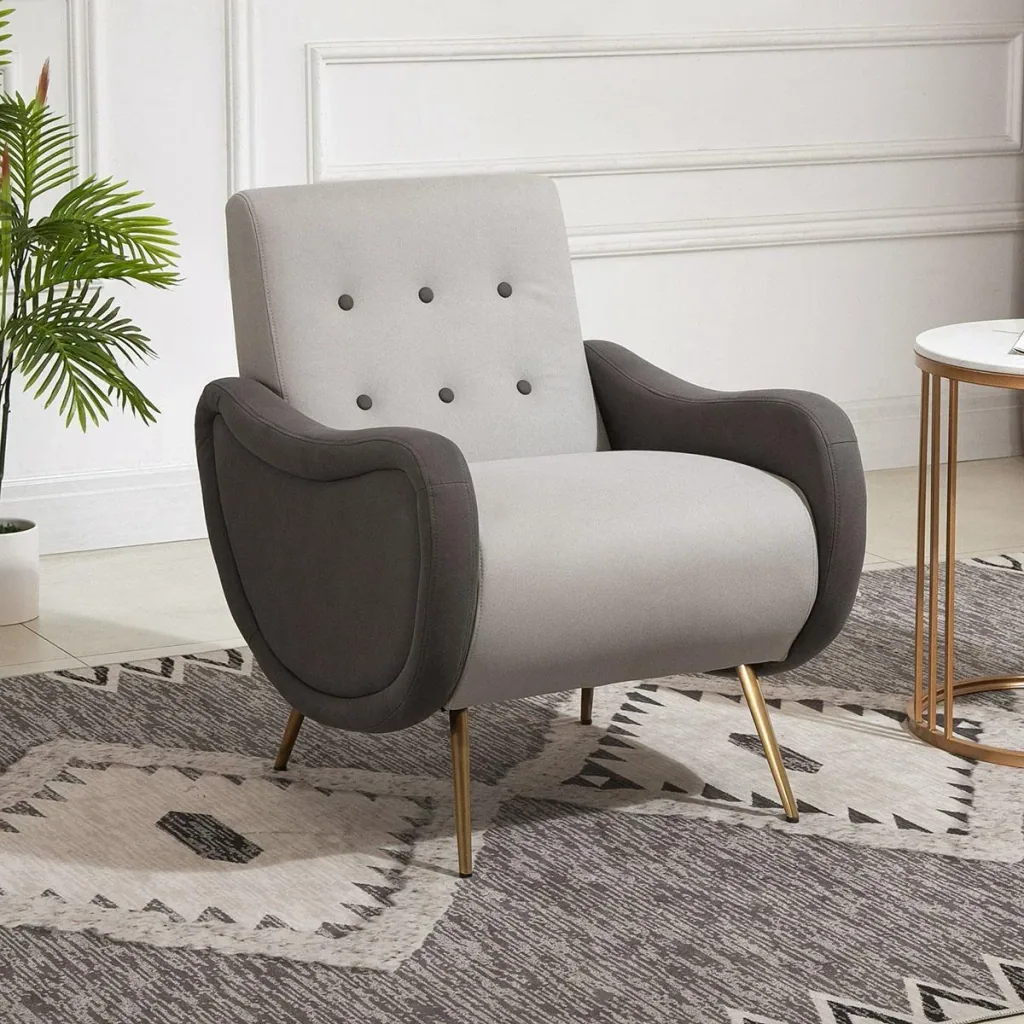 Einzelsessel Relaxsessel Einzelstuhl mit Tufting Eisenfüße Polyester Staumstoff Braun Grau 72 x 81 x 86 cm