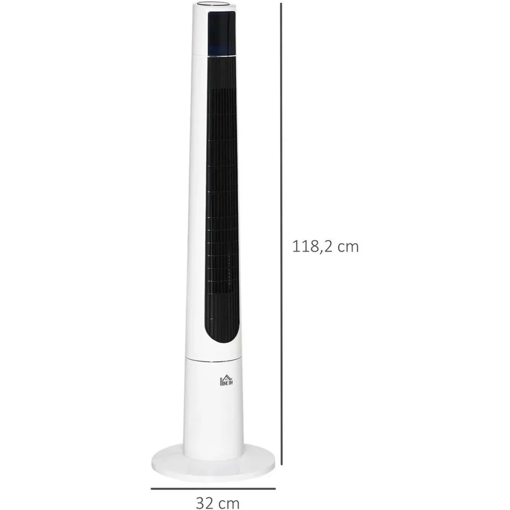 Turmventilator 118,2 cm mit Fernbedienung 3 Modi 3-Geschwindigkeiten LED-Anzeige 220-240V 50 W 12-Stunden-Timer Weiß