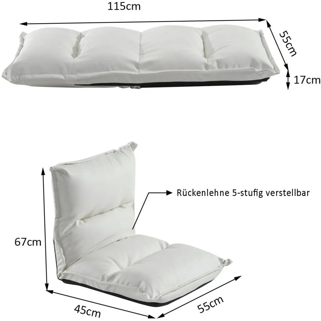 Sitzsack Sitzkissen mit Lehne klappbar weiß