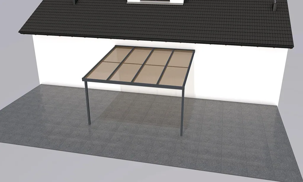 Terrassendach Premium, weiß, 4102 x 4060 mm - Polycarbonat Stegplatten 16 mm, bronze