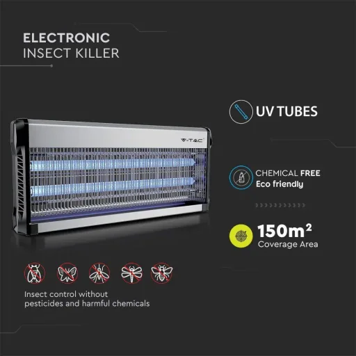 VT-3240 Insektenlampe - 2"20W - 150m Reichweite - UV-Licht - Grau