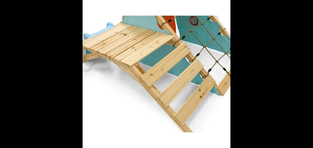 My First Wooden Playcentre, Outdoor-Playcentre für Kinder aus Holz, Kletterwand, Kletternetz, Rutsche, natur