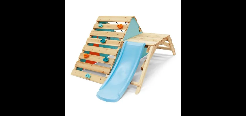 My First Wooden Playcentre, Outdoor-Playcentre für Kinder aus Holz, Kletterwand, Kletternetz, Rutsche, natur