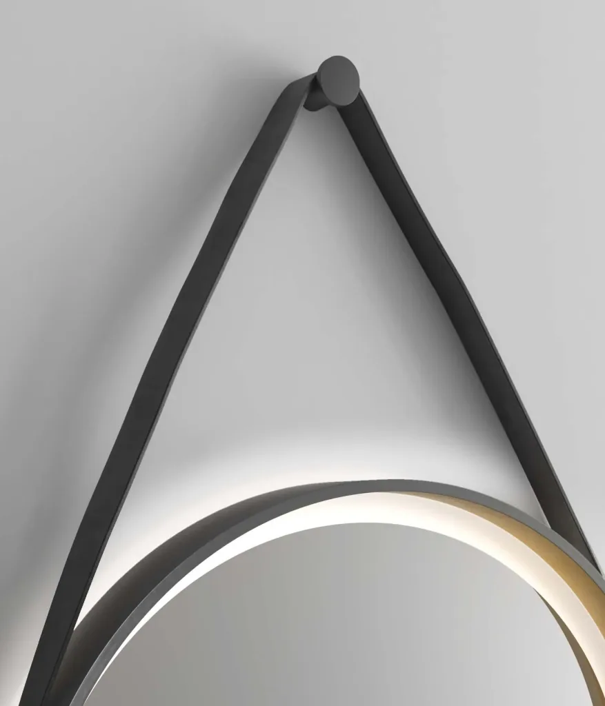 Dekorativer runder Wandspiegel mit LED Beleuchtung in schwarz/gold matt Ø 55 cm