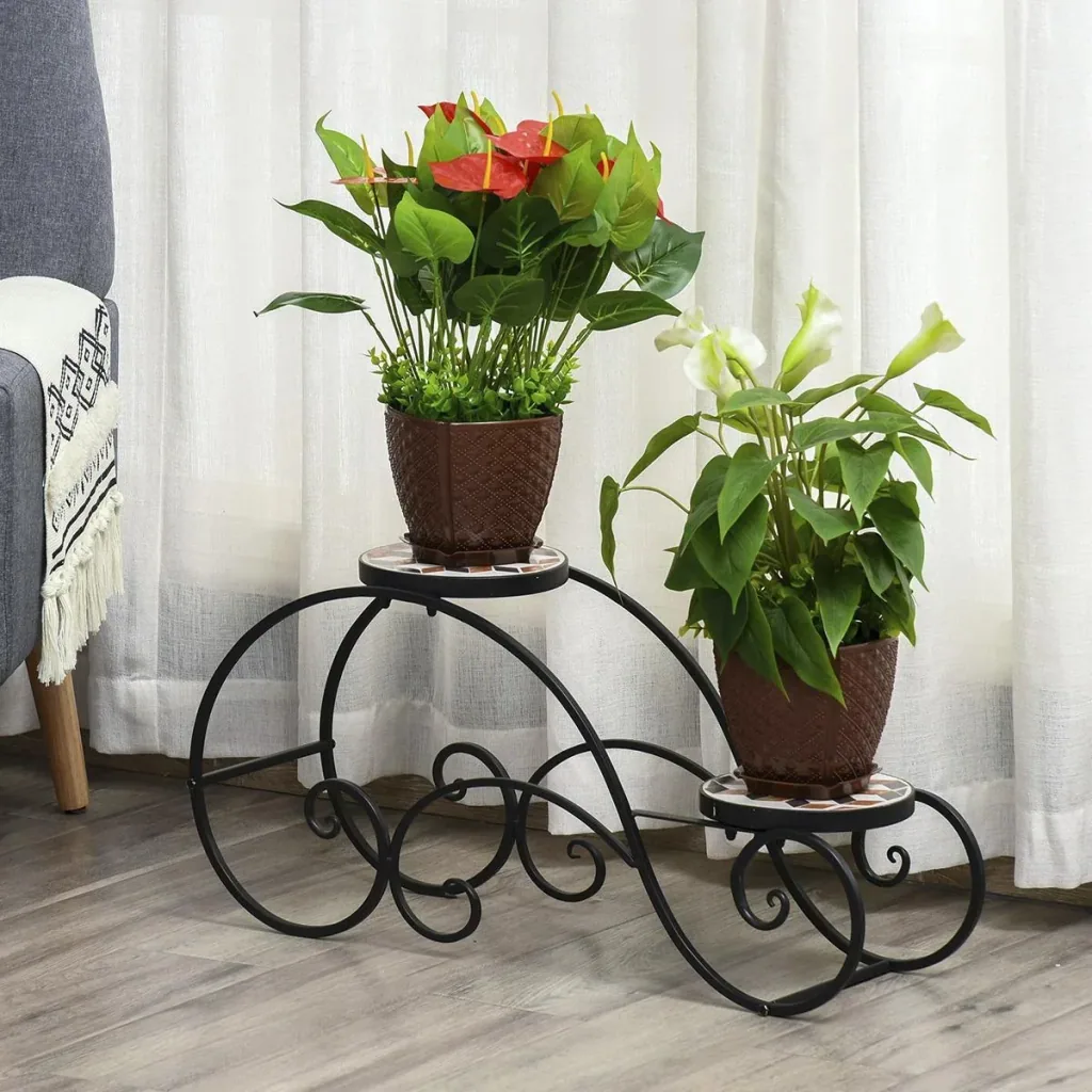 Blumentreppe Pflanzenregal 2 Ablagen Pflanzenständer Retro-Design Deko Metall 75L x 22 x 37,5 cm