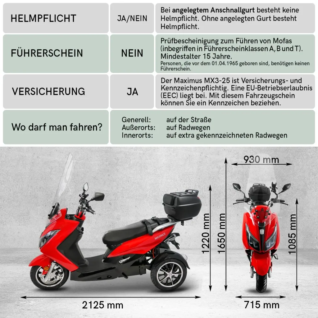 Maximus MX3-25 2 Akku Version 60V 32,5 Ah Lithium Akku , 1500W , 2 Personen Zulassung mit Topcase
