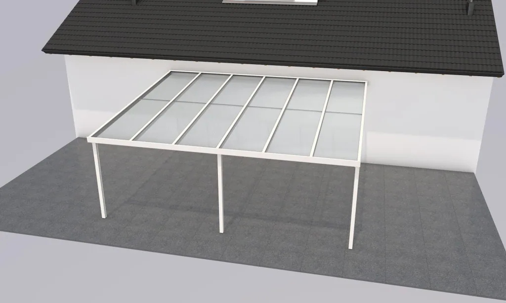 Terrassendach Premium, weiß, 6110 x 5060 mm - Polycarbonat Stegplatten 16 mm, klar